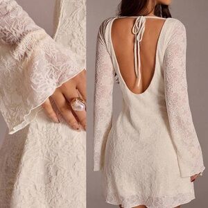 Women's Cream Vintage Backless
Long Sleeve Mini Dress Casual | Summer Dress